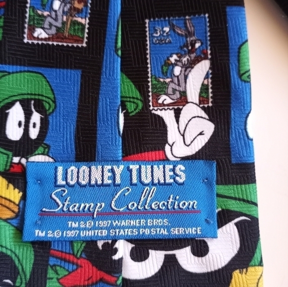 Vintage 90's Necktie Looney Tunes Stamp Collection Marvin the Martian Novelty - Picture 8 of 9